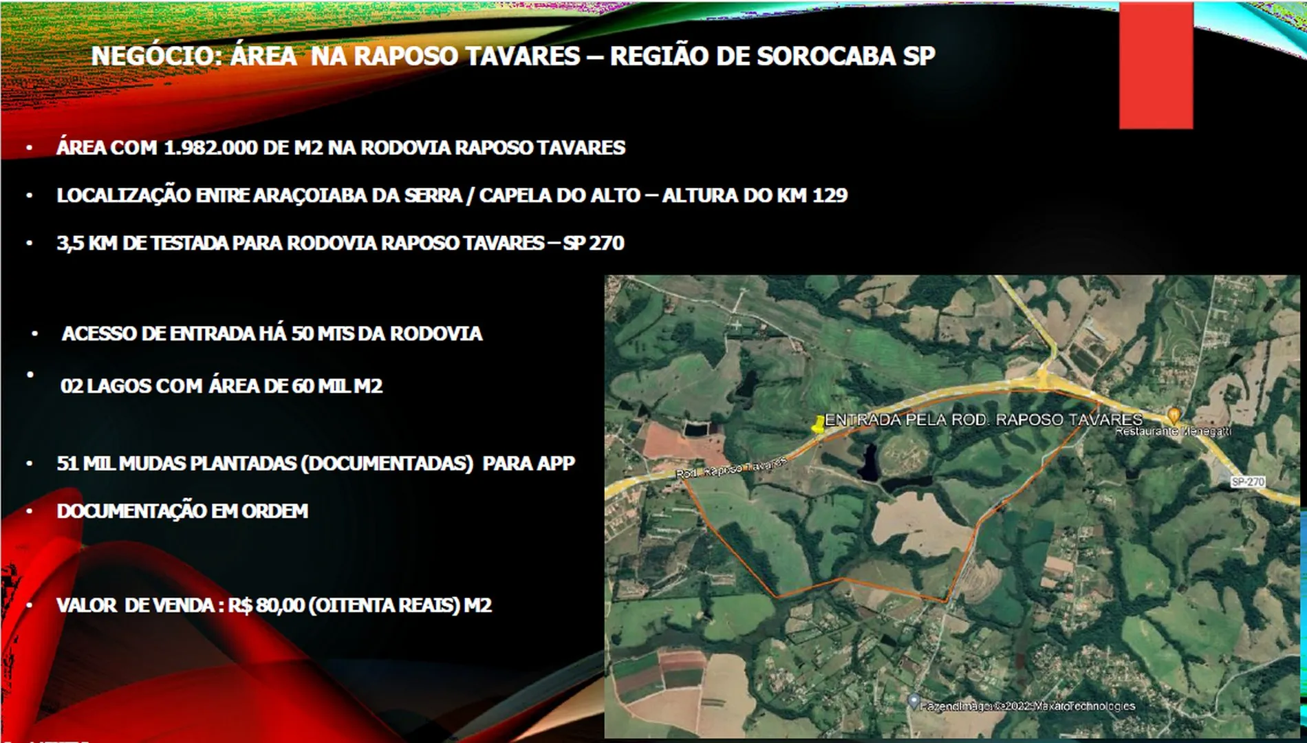 Área com 2 milhões de m² entre Capela do Alto e Araçoiaba da Serra à venda